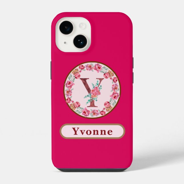 Monogramm Y Blumen Custom  iPhone Hülle (Rückseite)