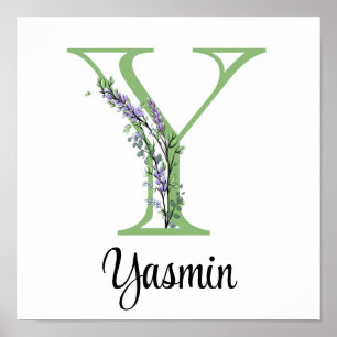 Monogramm Y Lavendel-Eukalyptus-Kinderzimmerplakat Poster