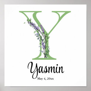 Monogramm Y Lavendel-Eukalyptus-Kinderzimmerplakat Poster