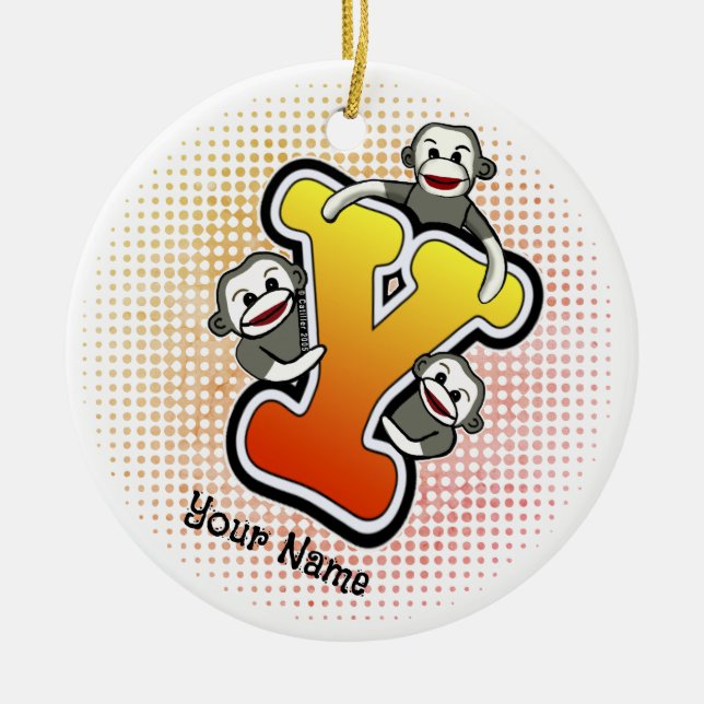 Monogramm Y Sock Monkey  Keramik Ornament (Vorne)