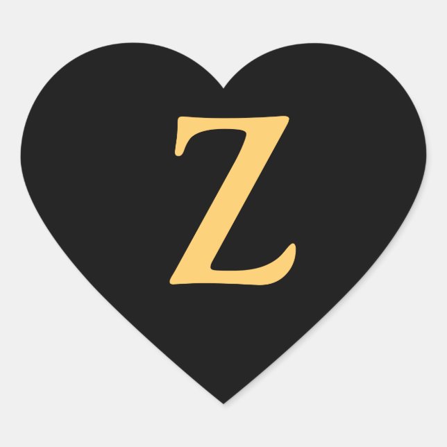 Monogramm Z, goldfarbenes anfängliches Z auf schwa Herz-Aufkleber (Vorderseite)