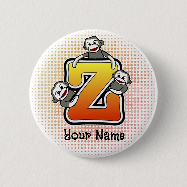 Monogramm Z Sock Monkey Button (Vorderseite)