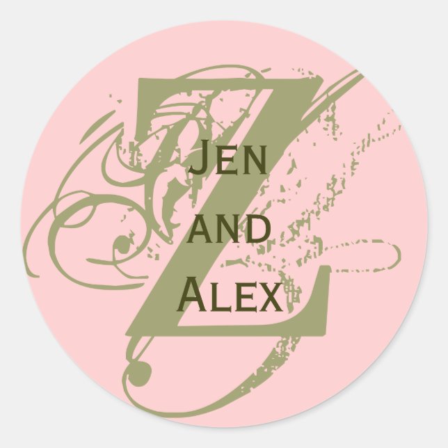 Monogramm Z und Namen Rosa Aufkleber (Vorderseite)