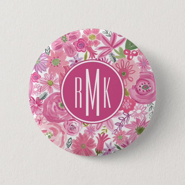 Monogramm | zacke ich Aquarell-Blumenmuster aus Button (Vorderseite)