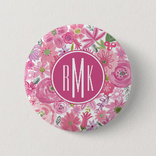Monogramm   zacke ich Aquarell-Blumenmuster aus Button