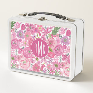 Monogramm zacke ich Aquarell-Blumenmuster aus Metall Lunch Box