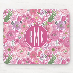 Monogramm   zacke ich Aquarell-Blumenmuster aus Mousepad