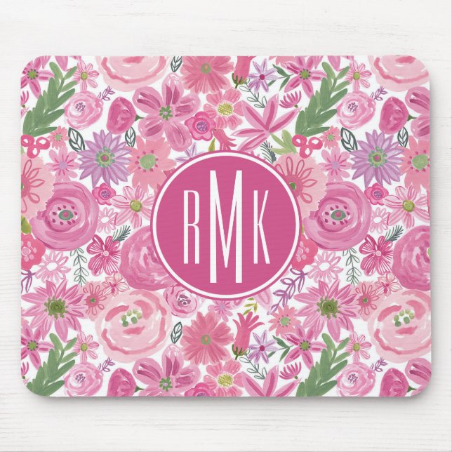Monogramm | zacke ich Aquarell-Blumenmuster aus Mousepad (Vorne)