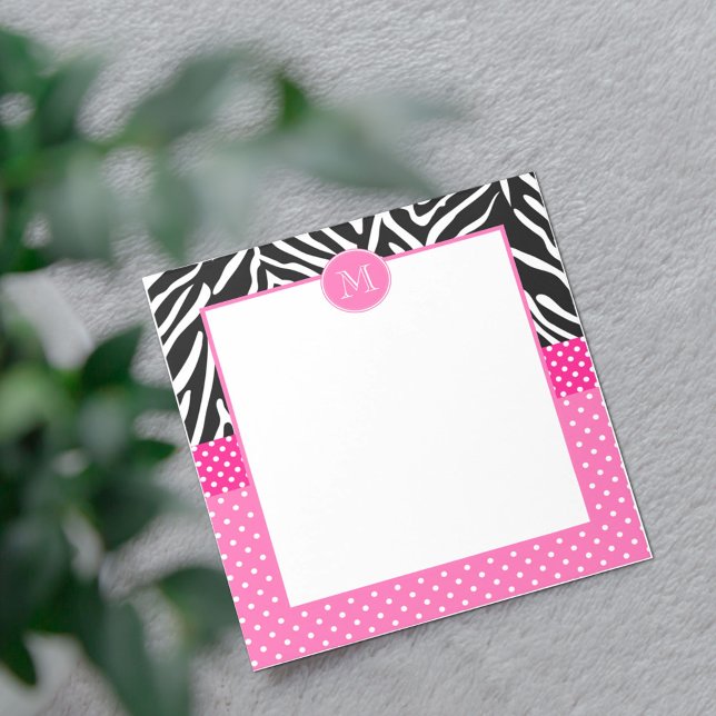 Monogramm Zebra mit Hot Pink Polka Dot Muster Notizblock (Von Creator hochgeladen)
