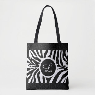 Monogramm-Zebra-Muster-Tasche mit Lederbesatz