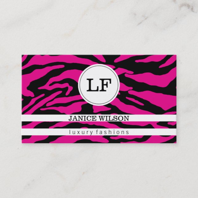 Monogramm | Zebra Print (hot pink) Visitenkarte (Vorderseite)