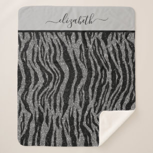 Monogramm Zebramuster Schwarz und Grau Silber Sherpadecke