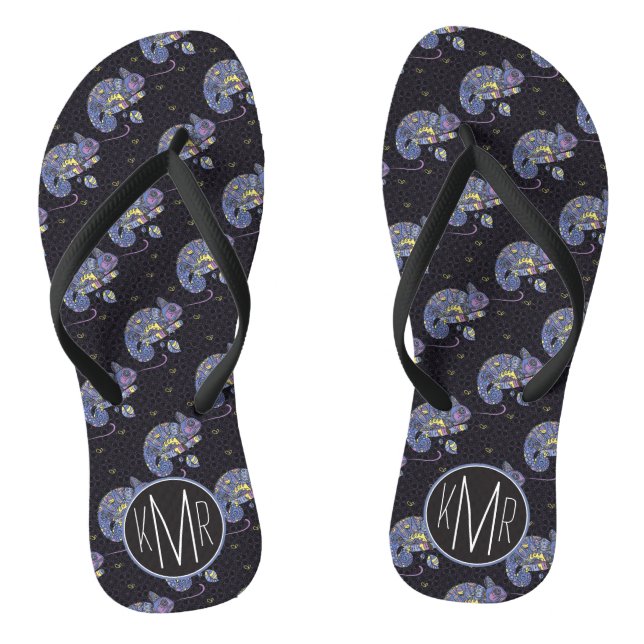 Monogramm Zentangle Eidechsen-| Flip Flops (Fußbett)