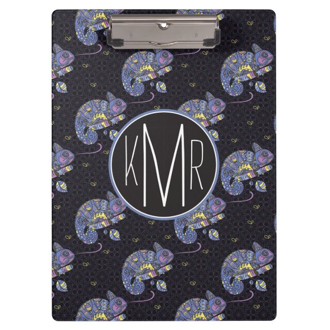 Monogramm Zentangle Eidechsen-| Klemmbrett (Vorderseite)