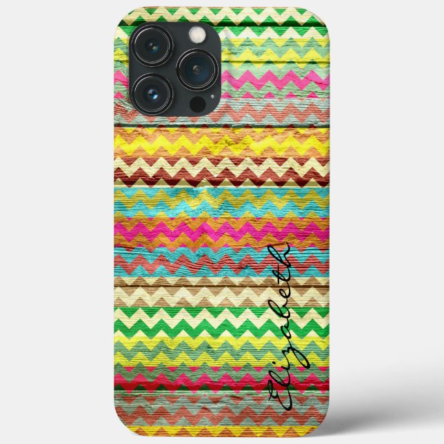 Monogramm Zickzack Streifen aus Holz Case-Mate iPhone Hülle (Rückseite)