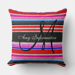 Monogramm Zickzack Streifen Burlap Rustikal Kissen