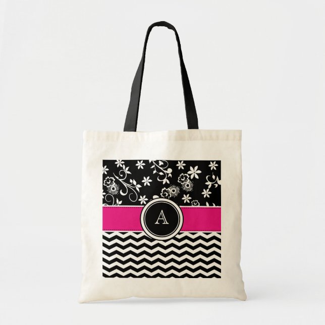 Monogramm-Zickzack und Blumenmuster-Taschen-Tasche Tragetasche (Vorne)