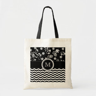 Monogramm Zickzack und formales Muster Totbeutel Tragetasche