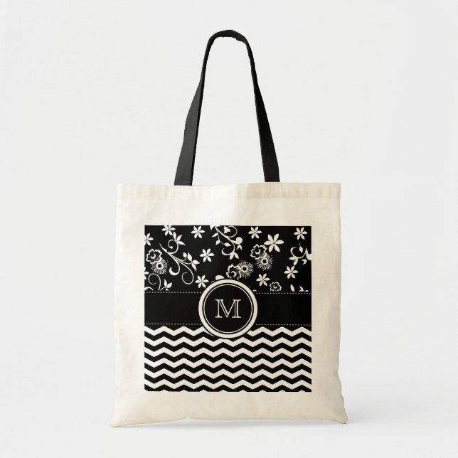 Monogramm Zickzack und formales Muster Totbeutel Tragetasche (Vorne)