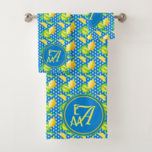 Monogramm-Zitronenbaum in Azurblau, Dekor für Neuv Badhandtuch Set