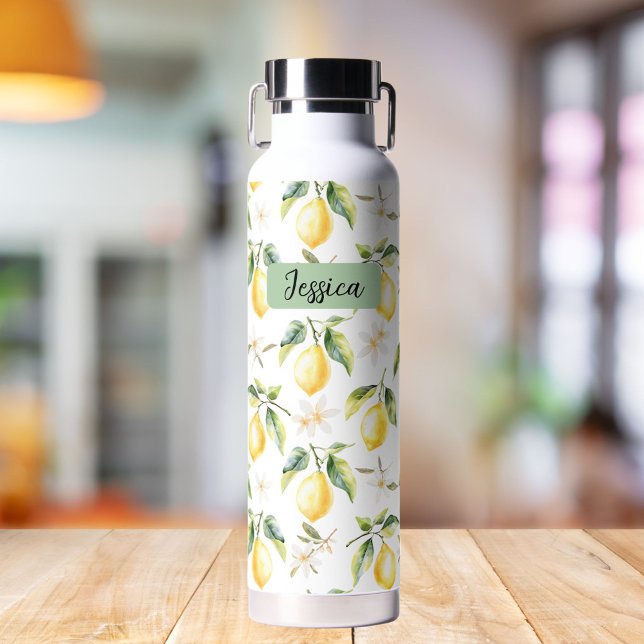 Monogramm-Zitrus-Limonen-Frucht-Botanik-Muster Trinkflasche (In situ)