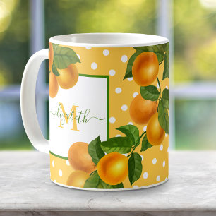 Monogramm-Zitrus-Orangen-Wasserfarbe-Punkte-rustik Kaffeetasse
