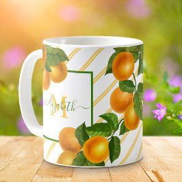 Monogramm Zitrusfrüchte Orangen Aquarellstreifen r Kaffeetasse