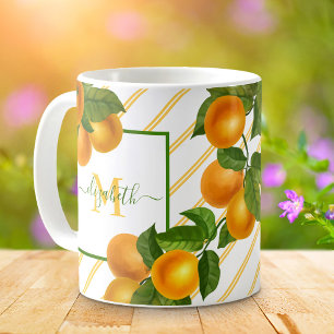 Monogramm Zitrusfrüchte Orangen Aquarellstreifen r Kaffeetasse