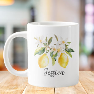 Monogramm Zitrusfrüchte Weiße Blumen Baumzweig Jumbo-Tasse