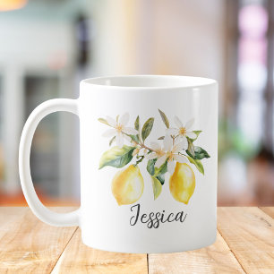 Monogramm Zitrusfrüchte Weiße Blumen Baumzweig Kaffeetasse