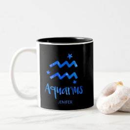 Monogramm, Zodiac-Zeichen, Aquarius mit Blauer Gal Zweifarbige Tasse