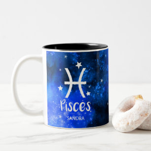 Monogramm, Zodiac-Zeichen, Piszen mit blauer Galax Zweifarbige Tasse