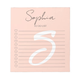 Monogramm zum Auflisten von handgeschriebenem Rosa Notizblock