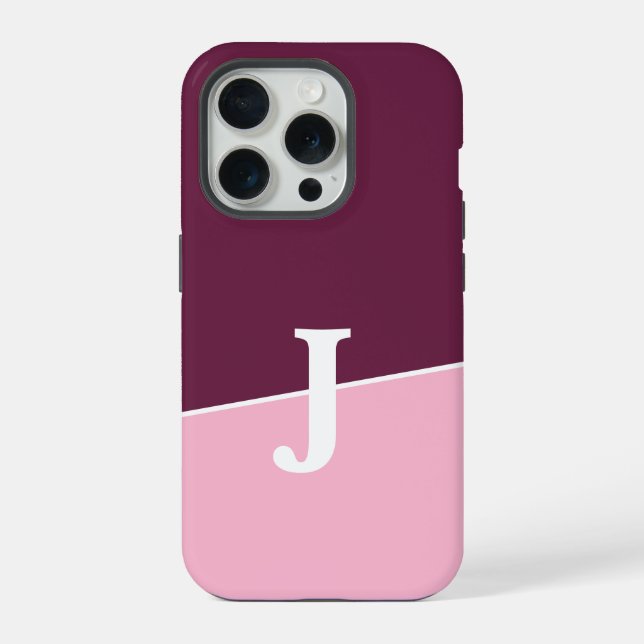 Monogramm Zwei Farben Berry & Blush iPhone Hülle (Rückseite)