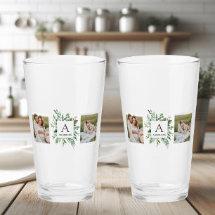 Monogramm Zwei Foto Personalisierter Grünrahmen Glas