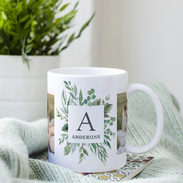 Monogramm Zwei Foto | Personalisierter Grünrahmen Zweifarbige Tasse