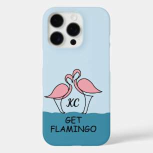 Monogramm Zwei rosa Flamingos am Wasser Zitat iPhone 16 Pro Hülle