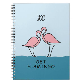 Monogramm Zwei rosa Flamingos auf dem Wasser Zitat Notizblock