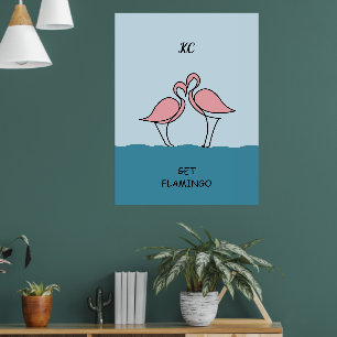 Monogramm Zwei rosa Flamingos auf dem Wasser Zitat Poster