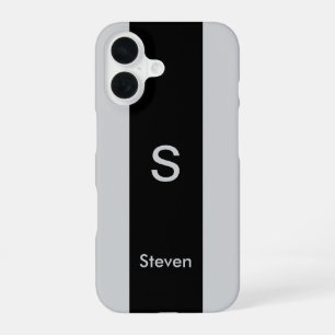 Monogramm Zweifarbig Modern Schwarz und Grau iPhone 16 Hülle