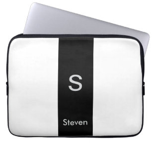 Monogramm Zweifarbig Modern Schwarz und Weiß Laptopschutzhülle