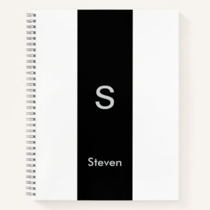 Monogramm Zweifarbig Modern Schwarz und Weiß Notizbuch