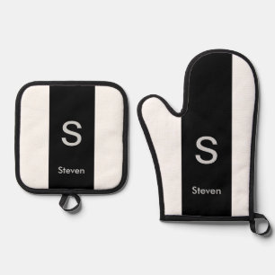 Monogramm Zweifarbig Modern Schwarz und Weiß Ofenhandschuh & Topflappen-Set