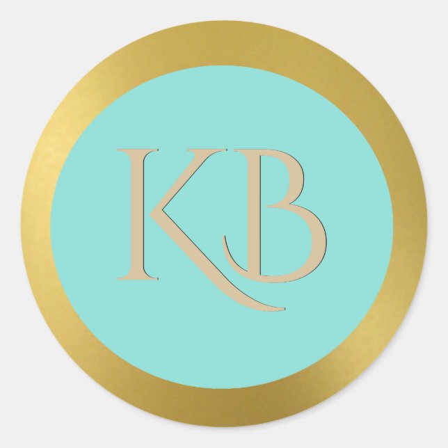 Monogrammatiertes Gold und Aufkleber für Turqoise (Vorderseite)