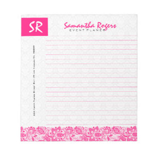 Monogrammatikalische Hot Pink Floral Lace & White  Notizblock