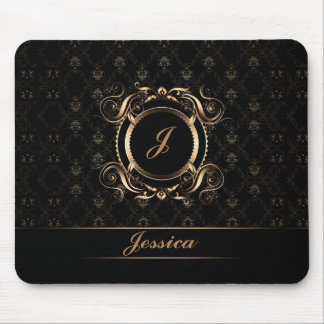Monogrammatikalische schwarze und goldene Floral C Mousepad