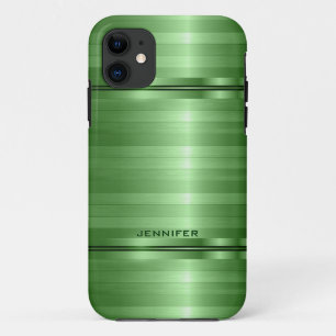 Monogrammatikalische Shiny Metallic Green Stripes iPhone 11 Hülle