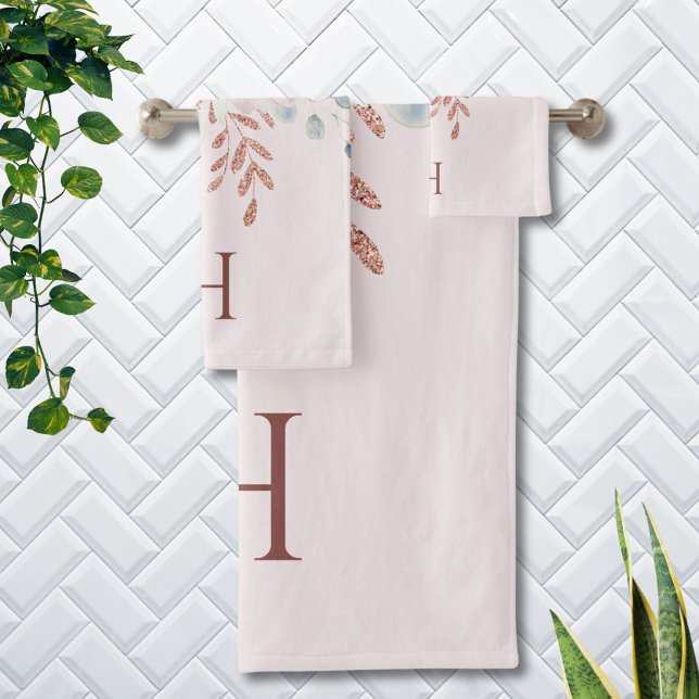 Monogrammatisch Rosa Rose Pony Floral Badhandtuch Set (In situ)