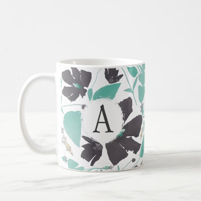 Monogrammatisches Aquamarines Muster Kaffeetasse (Links)