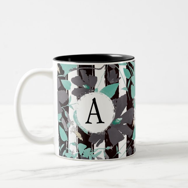 Monogrammatisches Aquamarines Muster Zweifarbige Tasse (Links)